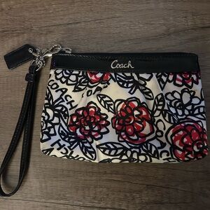 Coach Black and Red Floral Wristlet